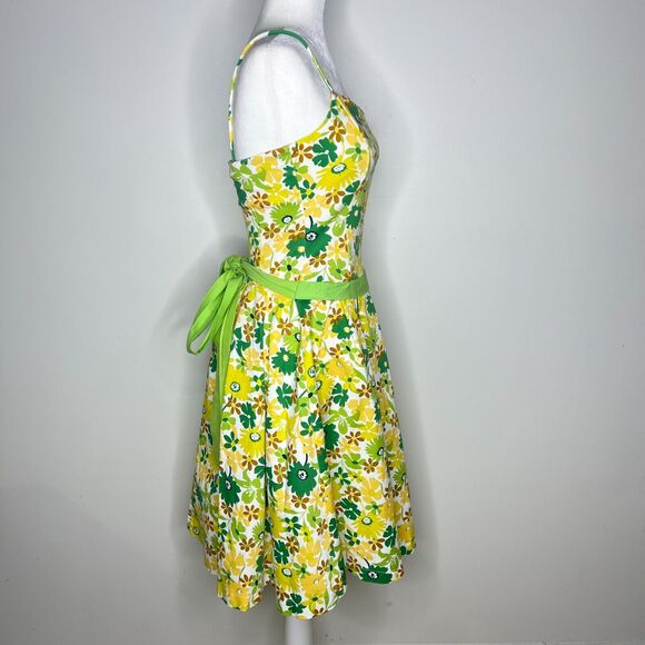 Vintage Y Apparel‎ Retro Fit and Flare Dress Size Small Tie Waist Boned Bodice - Picture 2 of 13